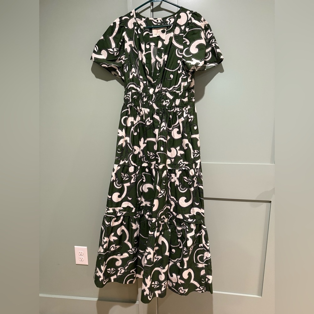 Anthropologie Somerset Green and White Maxi Dress